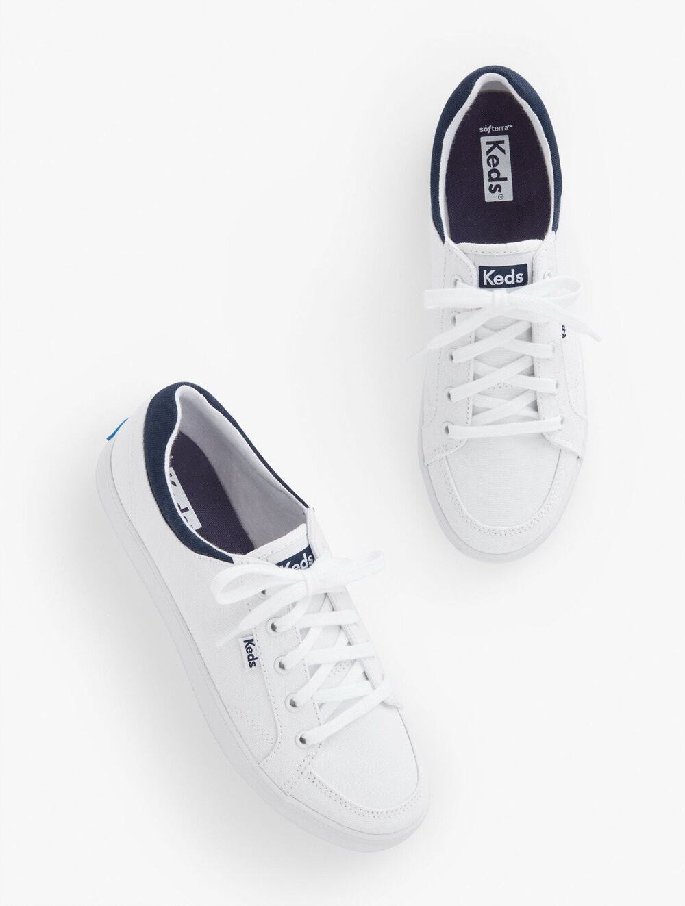 Women’s Keds Center ii Canvas Sneakers Size 6.5 White Navy Casual New Athletic